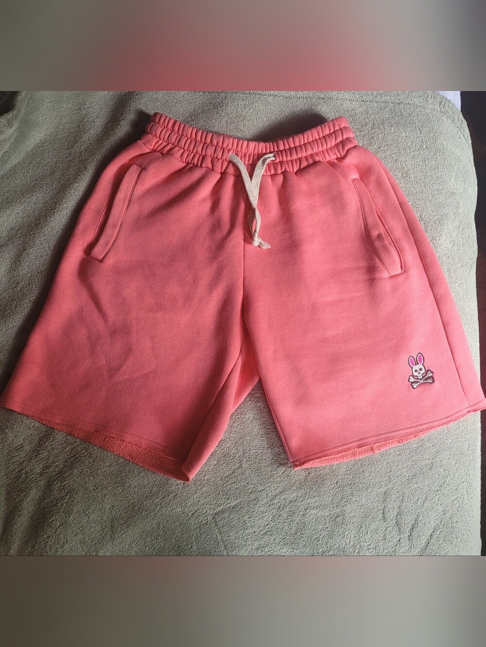 Psycho Bunny Coral Pink Athletic Shorts with Embroidered Bunny
